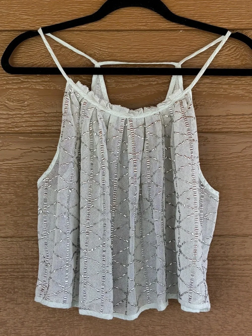 Free People Light Gray Lacey Racerback Top w/ Beaded Silver Detail -Sz M